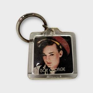 Vintage Keychain BOY GEORGE Key Ring Acrylic Fob Culture Club 1980’s Collectible